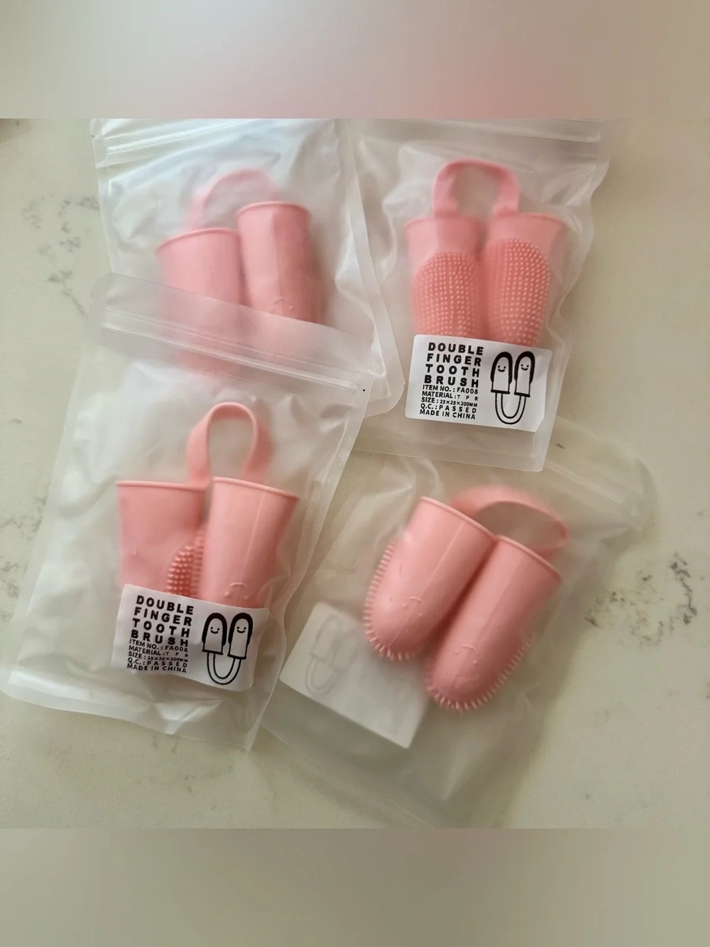 😁 Lot 4 pet Toothbrush Surround Bristles Teeth Cleaning Double finger NIP pink